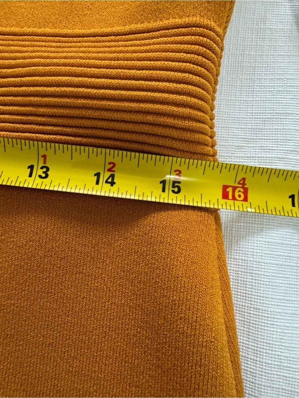 Michael Kors Mustard V-Neck Ribbed Midi Knit Dress Large